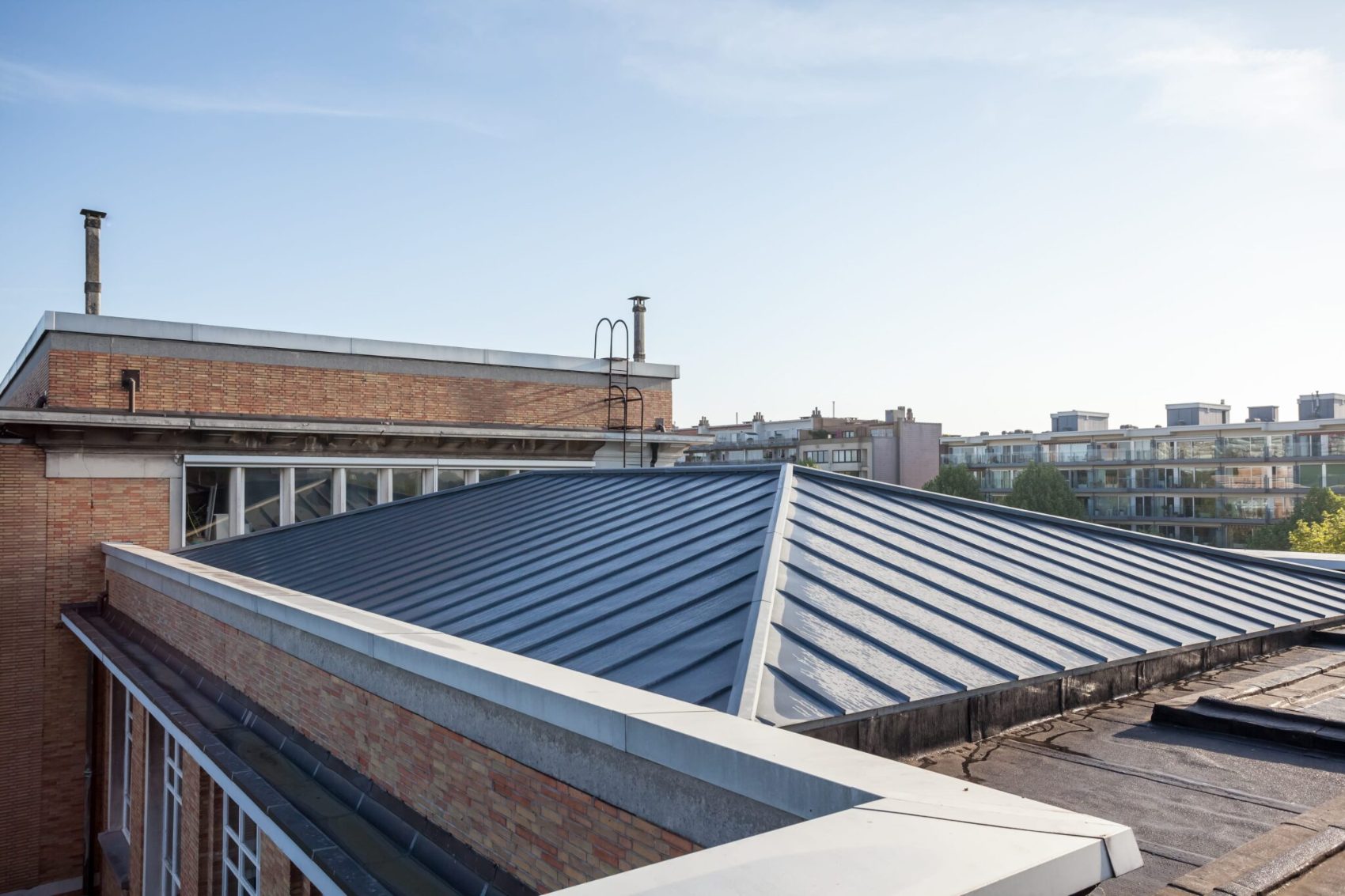 Commercial flat roof with rooftop plant